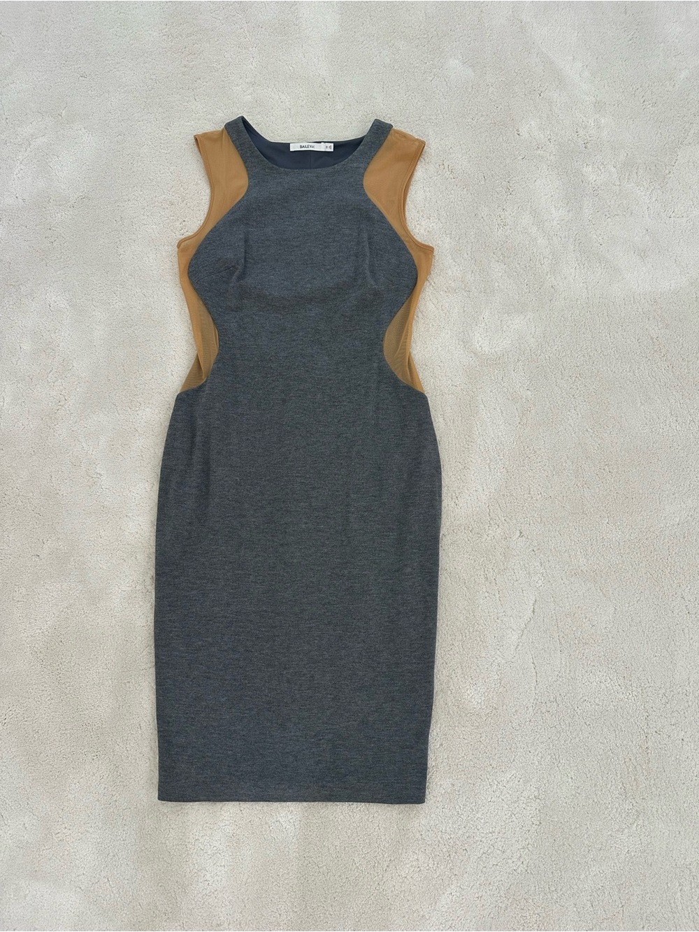 Bailey 44 Gray Midi Dress with Tan Contrast Panels